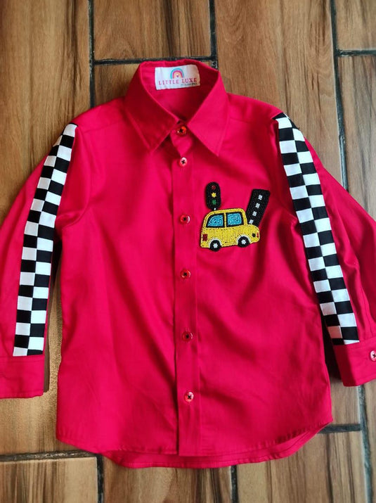 Car Theme Red Full Check Sleeves