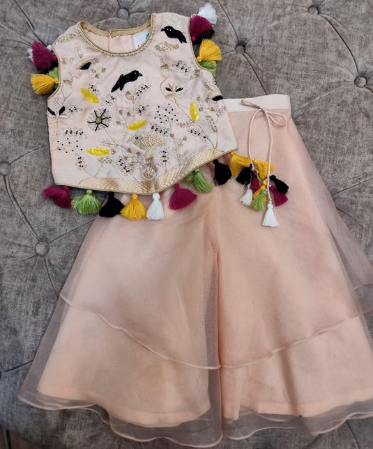 Peach Embroidered Tassels Coord Set