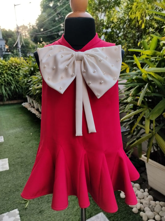 Red Godet Bow Dress