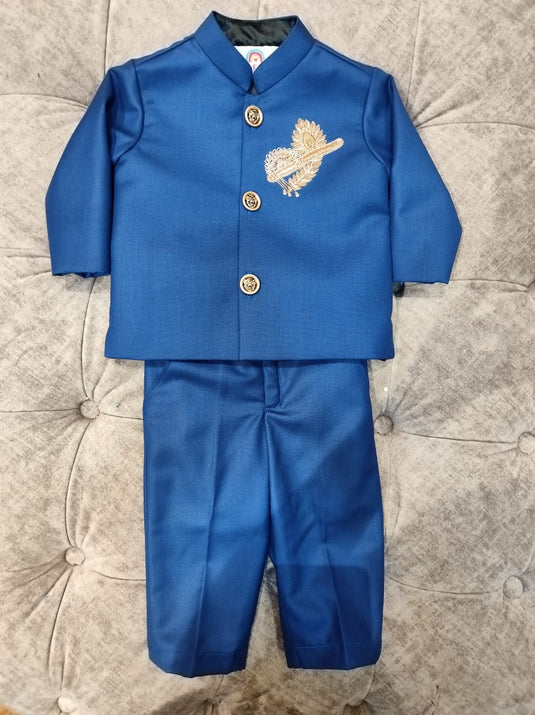 Bansuri Morpankh Royal Blue Bandhgala Set With Pant