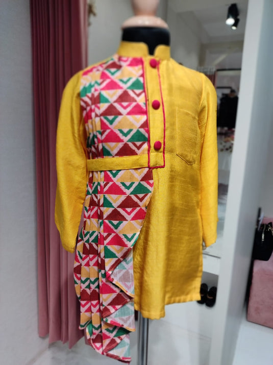 Yellow Kurta Set Having Side Printed Drapes With Pant