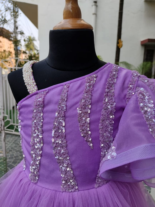 Lavender Sequins One Shoulder Gown