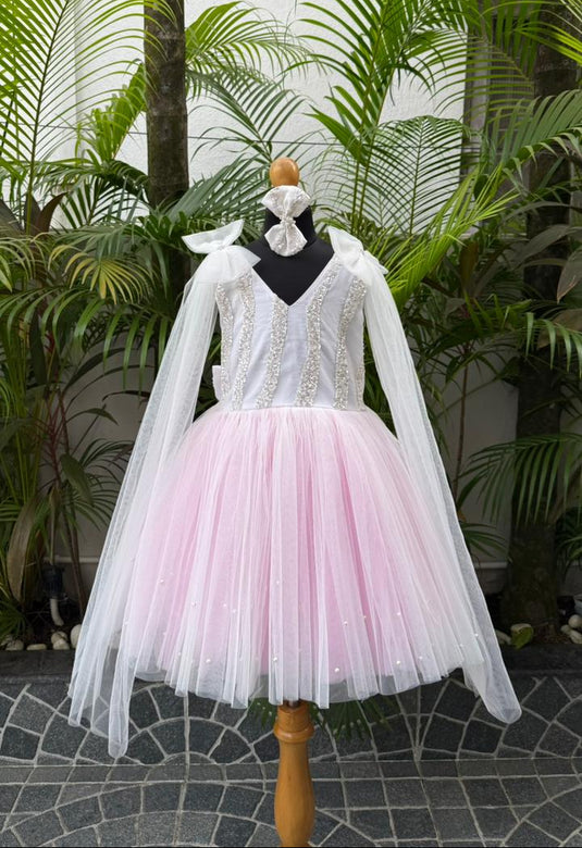 Shaded Sequins Bow Cape Dress