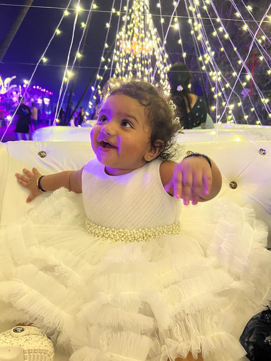 White Ruffle Pearl Dress