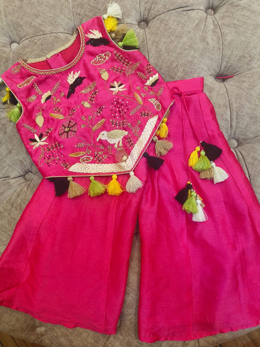 Pink Embroidered Tassels Coord Set