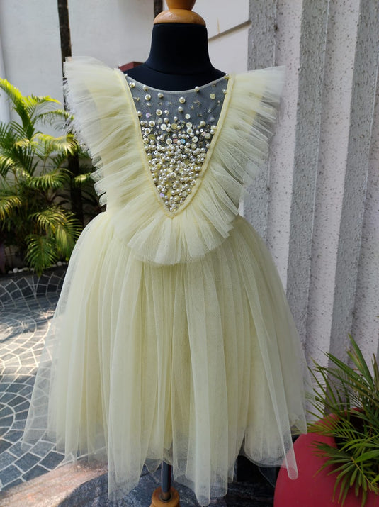 Light Yellow V Cut Sequins Dress