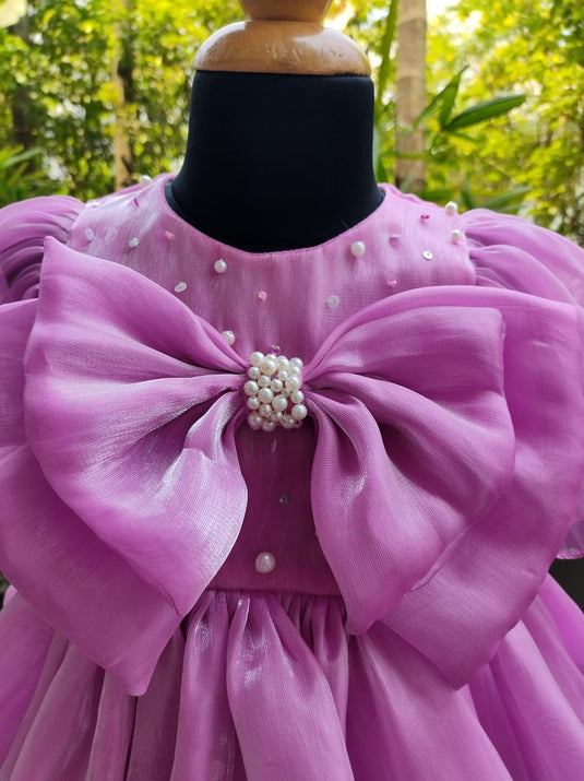 Pink Metallic Organza Two Layer Bow Dress