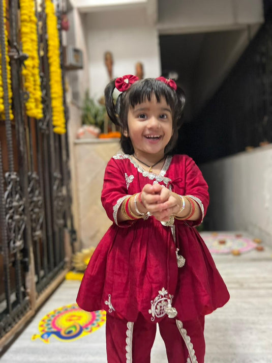 Dark Red Peplum Top Tulip Pant Set