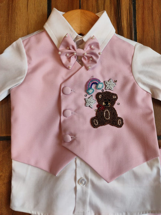 Pink Teddy Attached Jacket Set