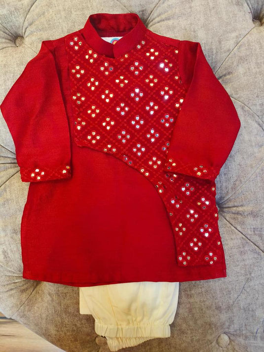 Maroon Layered Mirror Kurta Set With Pant