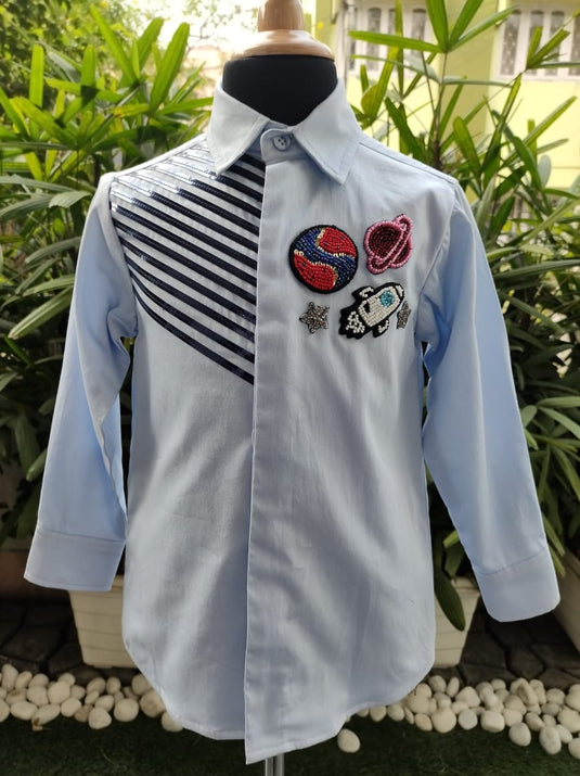 Blue Metallic Planets Shirt