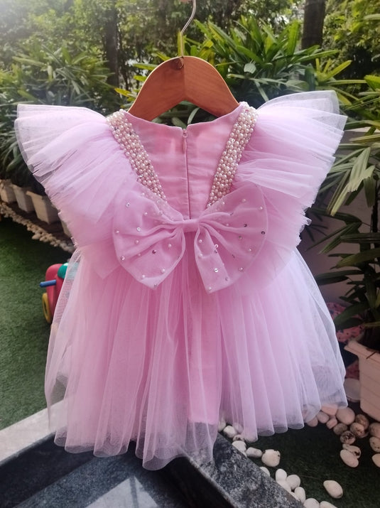 Pink Pearl Bow Frock Set