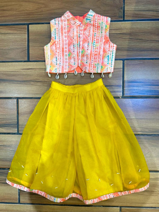 Orange Top with Yellow Organza Palazzo