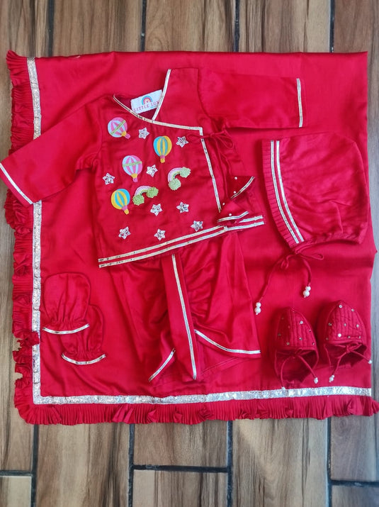 Rainbow and Hot Air Balloon Red Boys Jaamna Set