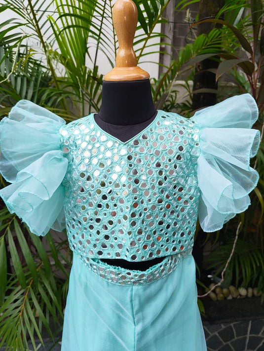 Sea Green Mirrorwork Palazzo Set