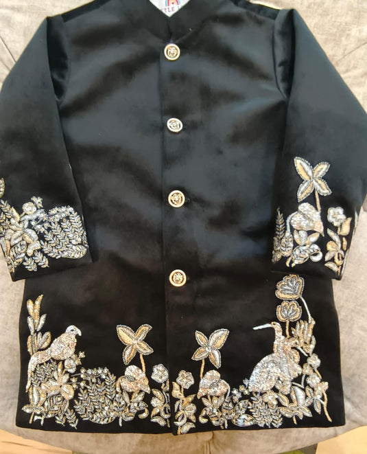 Black Velvet Zardozi Embroidered Bandhgala