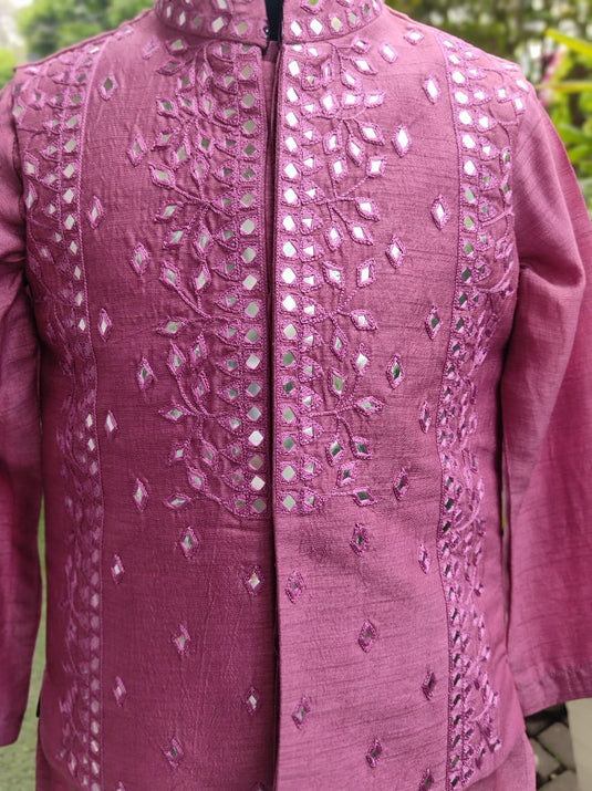 Heavy Mirror Embroidery Blush Pink Waistcoat Set With Pant