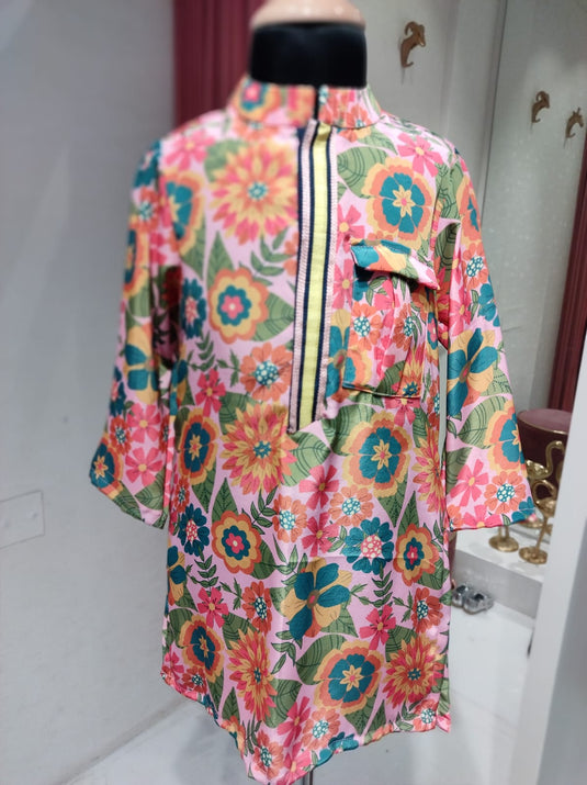 Pink Floral Print Kurta Set with Pant