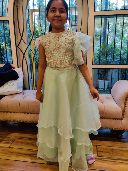 Powder Blue Zardozi Layered Lehenga