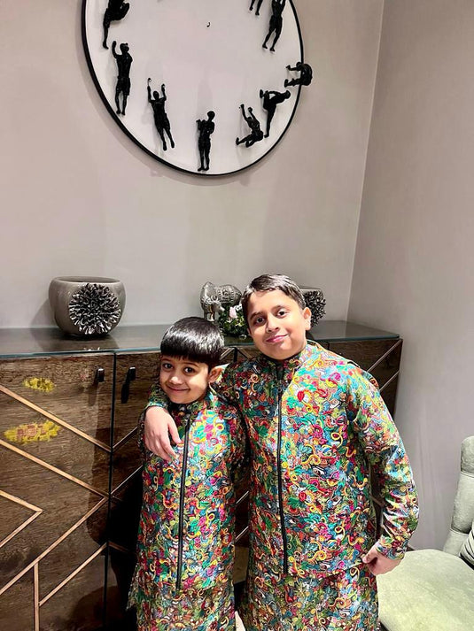Doodle Embroidered Waistcoat Kurta Set With Pant