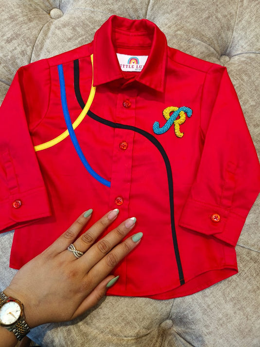 Red Personalised Three Line Shirt