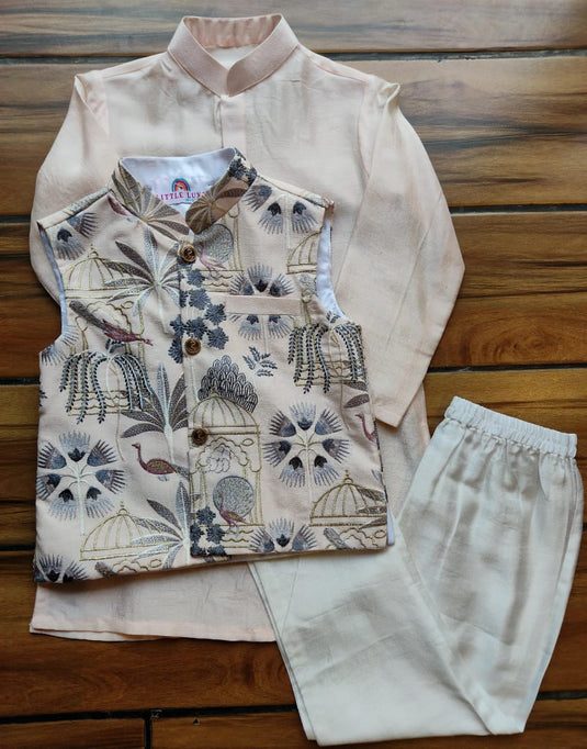 Peacock Temple Waistcoat Kurta Set