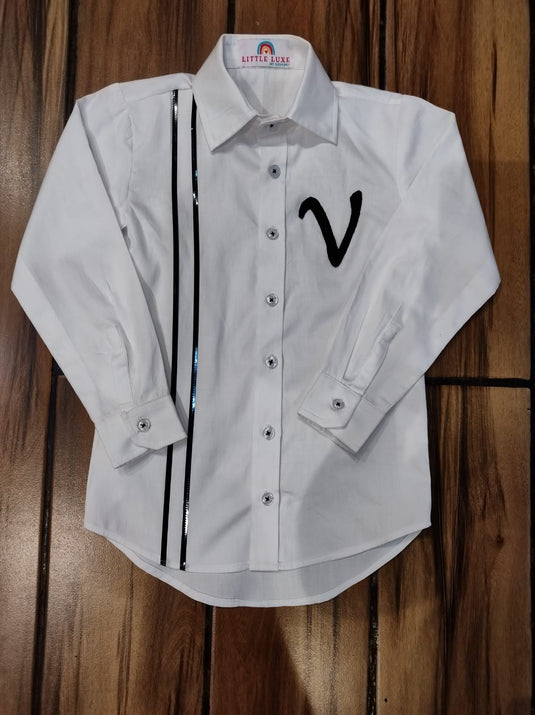White Initial Shirt With Metallic Lace