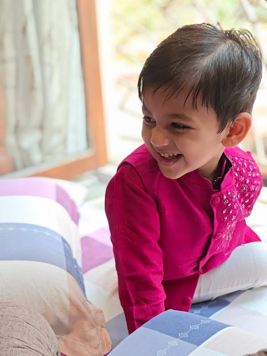 Magenta Mirrorwork Waistcoat Set