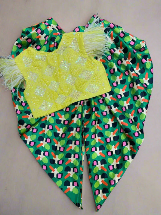Yellow Sequins Dhoti Pant Set