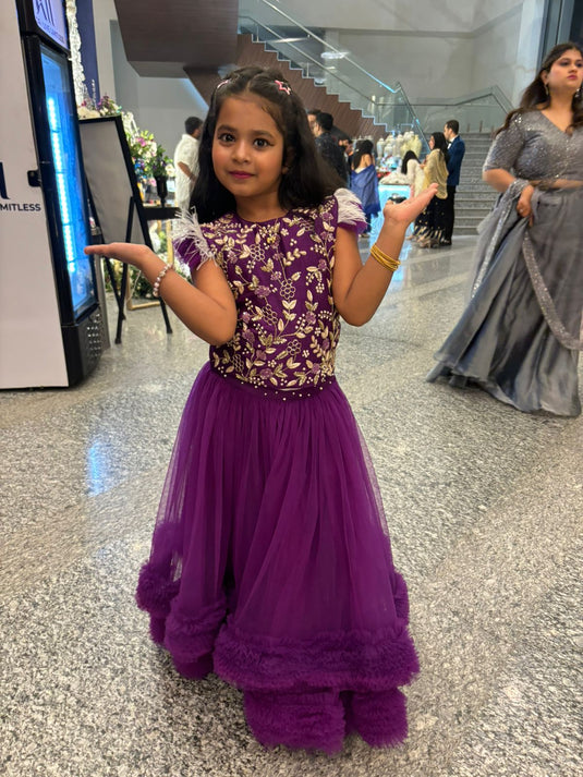 Purple Embroidered Ruffle Lehenga