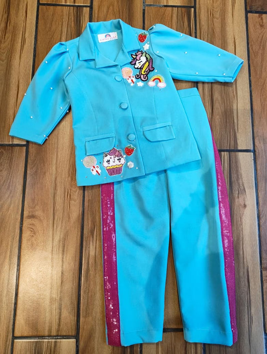 Blue Unicorn And Cupcake Blazer Coord Set