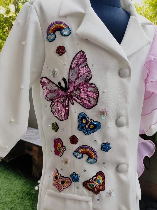 Butterfly Rainbow Theme Blazer Ruffle Dress