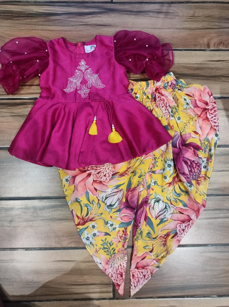 peplum dress with dhoti Buy Women Pink Motif Embroidered Rayon Peplum Top With Solid Dhoti Skirt Online at Best Price