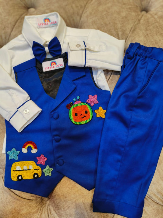 Cocomelon theme 4 Piece Waistcoat set Royal Blue