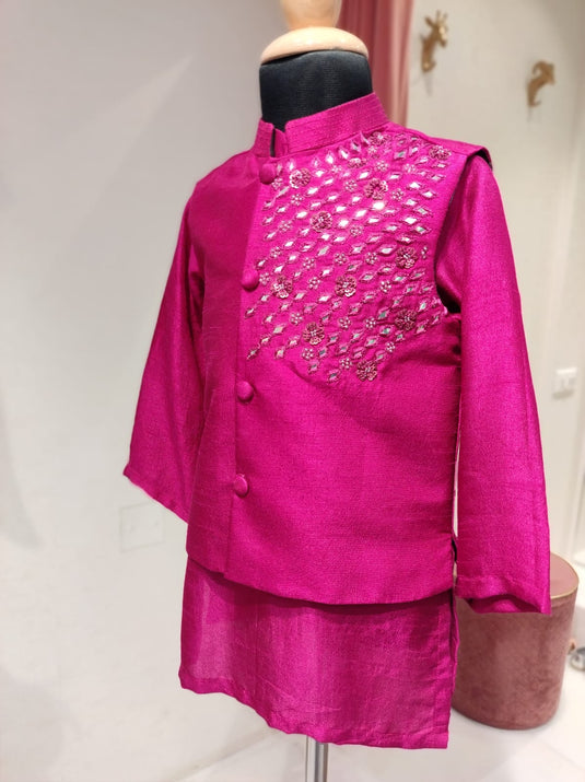 Magenta Mirrorwork Waistcoat Set