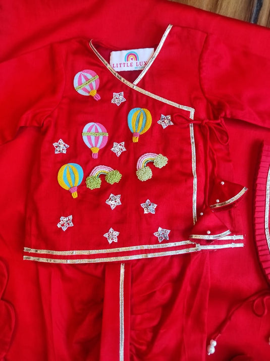Rainbow and Hot Air Balloon Red Boys Jaamna Set