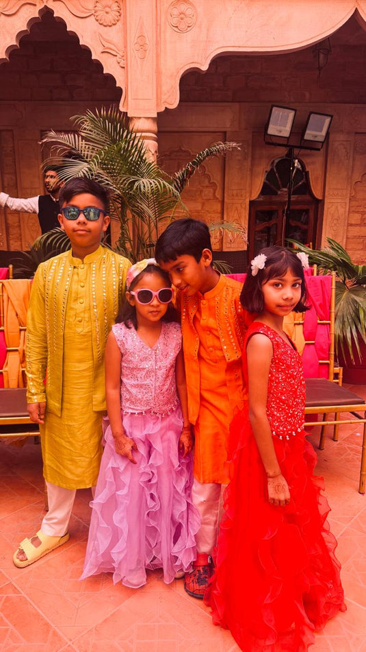 Lavender Mirrorwork Waistcoat With Ruffle Palazzo