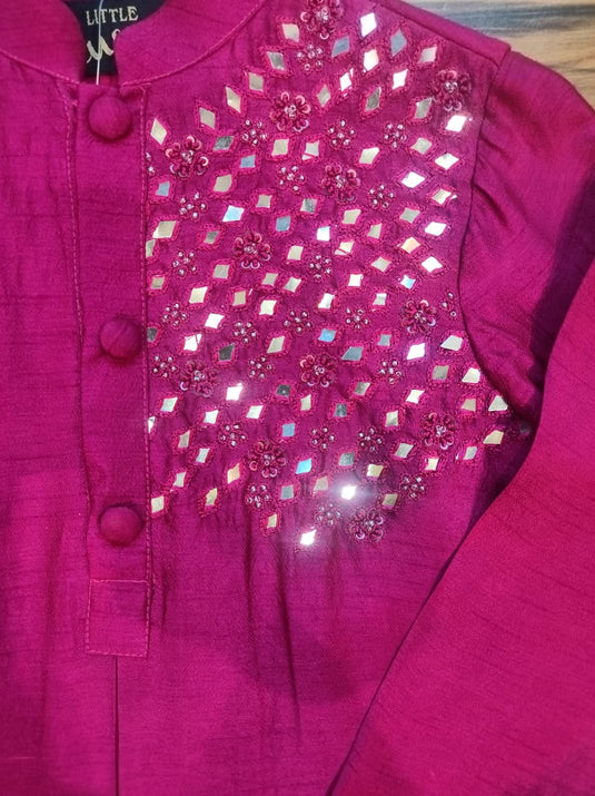 Magenta Mirrorwork Kurta Set With Pant