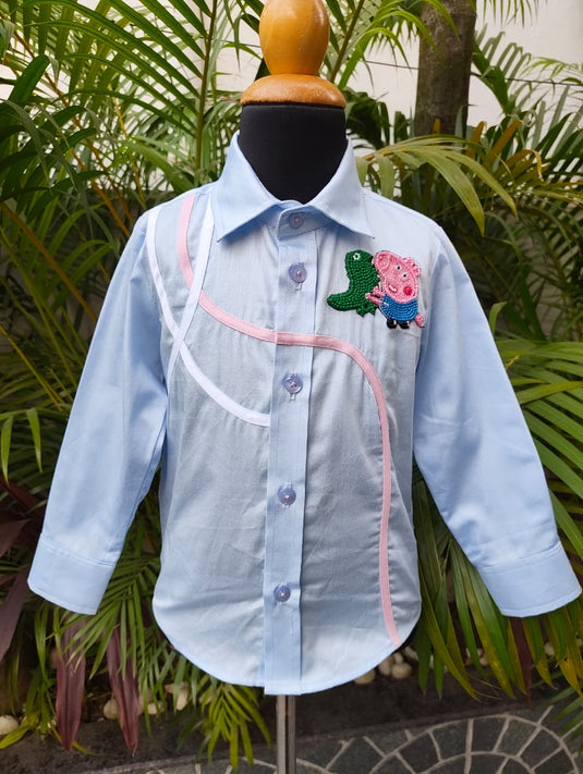Blue 3 Line George Pig Shirt