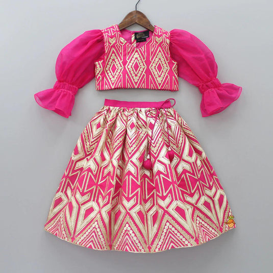 Pink Gota and Zari Embroidered Lehenga