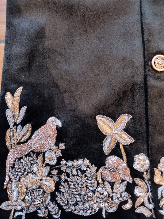 Black Velvet Zardozi Embroidered Bandhgala