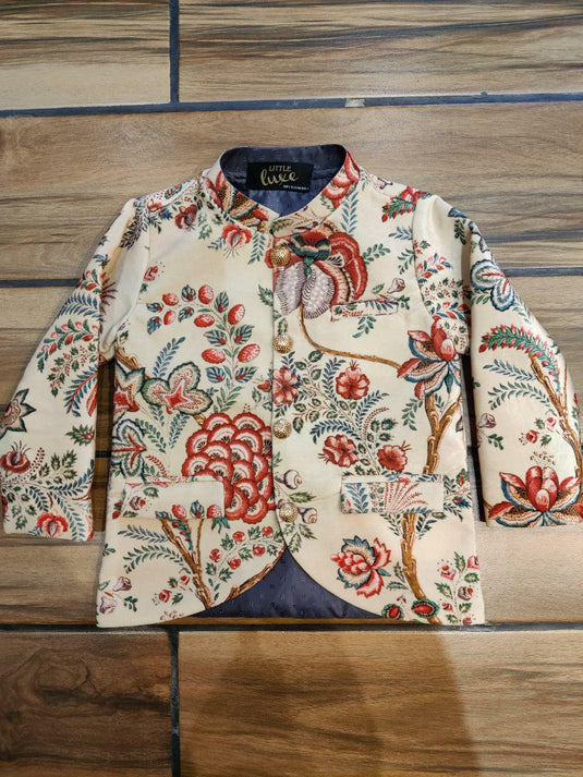 Cream Velvet Printed Jacket