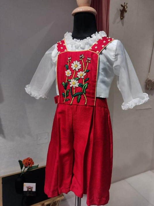 Red Embroidered Dungaree