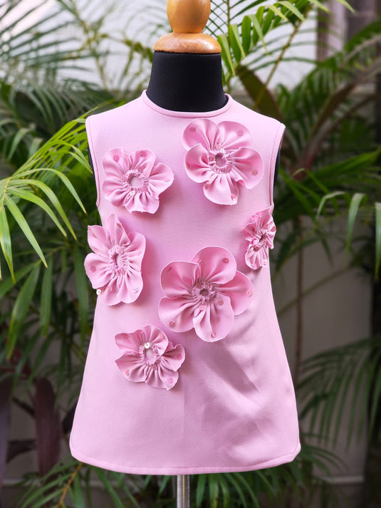 Pink Flower Dress With Sequins