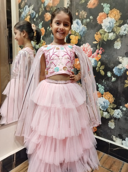 Pink Layered Cape Lehenga