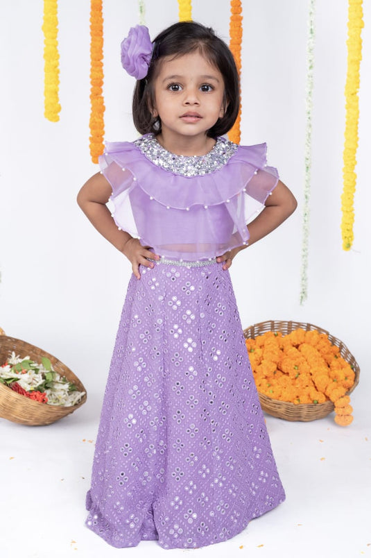 Lavender Mirrorwork Ruffle Lehenga