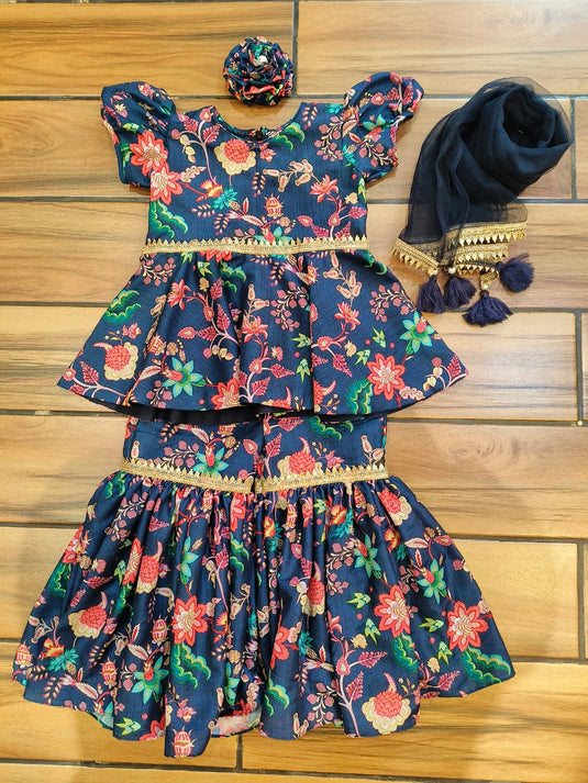 Blue Floral Sharara Set