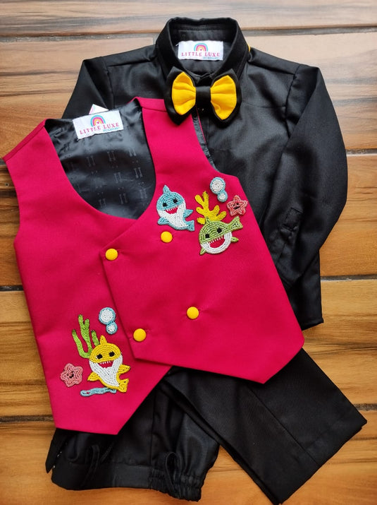 Baby Shark theme 4 Piece Waistcoat set Red