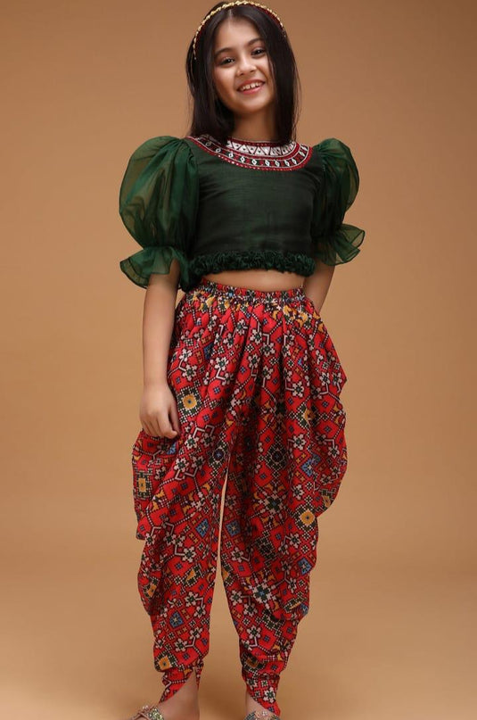 Green Mirrorwork Dhoti Set