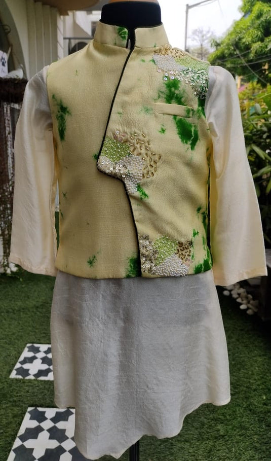 Embroidered Shibori Waistcoat Kurta Set With Pant